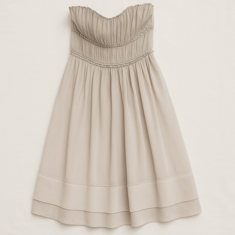 H&M Conscious Cream Strapless Dress Sz 4 Ruched Bodice Wedding Prom Cocktail